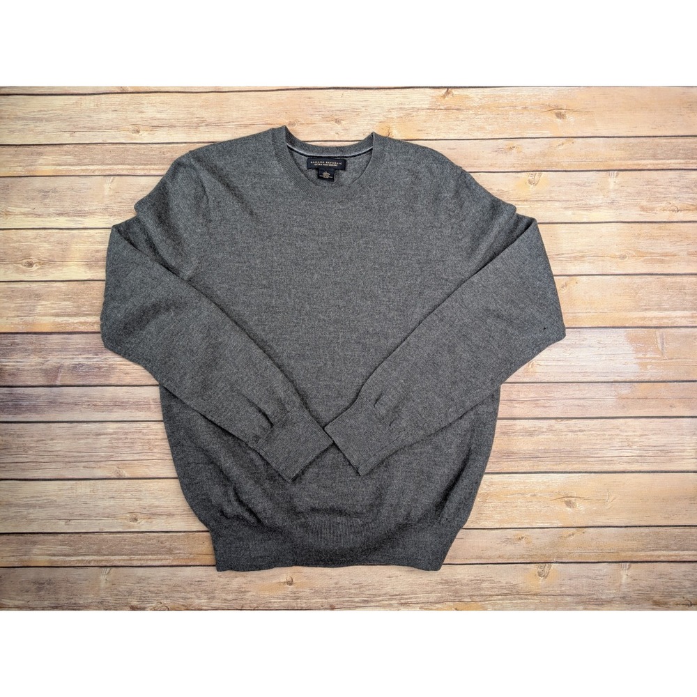 Banana Republic Sweater Mens L 100% Extra Fine Merino Wool Gray Crew Neck Knit